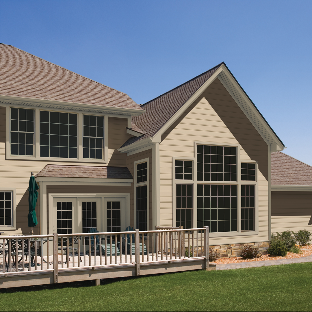 Exterior Portfolio Carolina Sands beaded siding in Saddle with Country Beige trim